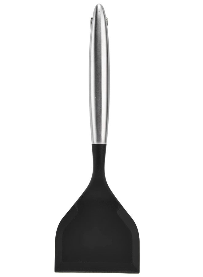 Trifecta ملعقة تقليب سمك بلاستيكية مغلفة بالسيليكون من تريفيكتا، ملعقة تقليب عريضة بمقبض من الفولاذ المقاوم للصدأ، ملعقة تقليب فطائر سيليكون، ملعقة تقليب مرنة عريضة غير لاصقة (أسود، طقم من قطعة واحدة) - Image 1